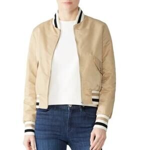 Samantha Sipos Stripe Rib Knit Tan Bomber Jacket Flawed size large